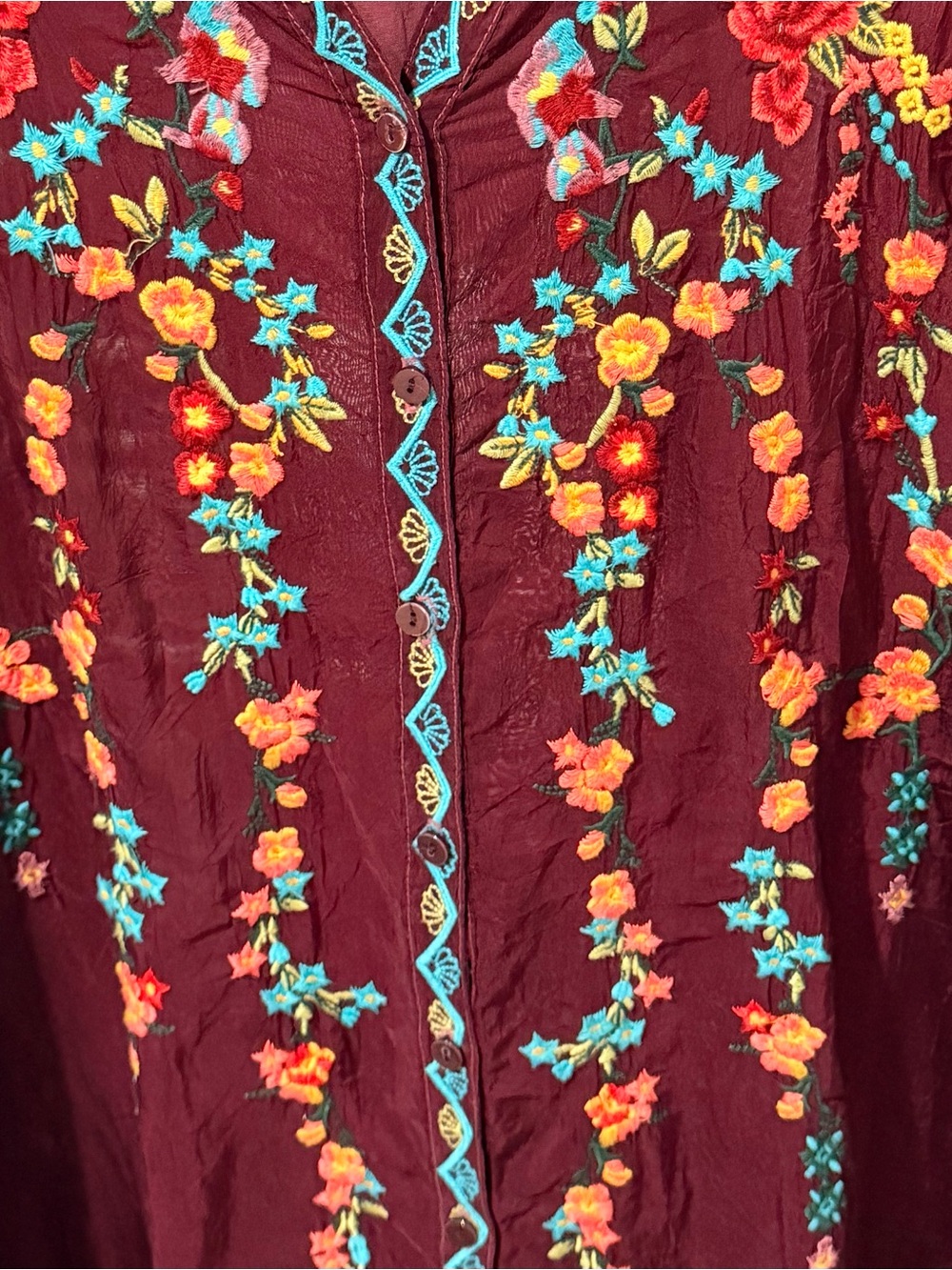Johnny Was Plum Embroidered Floral Boho Tunic Dress 100% Cupra Rayon Size Small - Picture 5 of 8